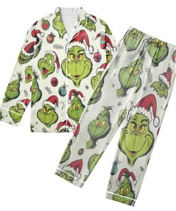 Merry Christmas The Grinch Pajama Set Family, Green Hawaiian Disney Pajama Set Women