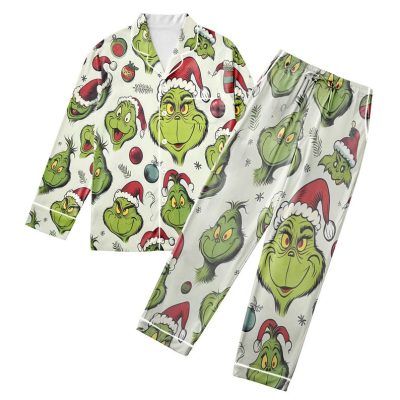 Merry Christmas The Grinch Pajama Set Family, Green Hawaiian Disney Pajama Set Women