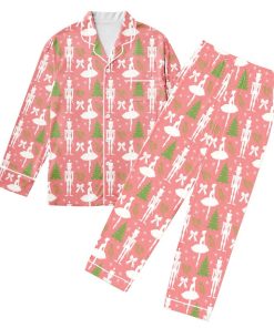 Nutcracker Coquette Christmas Pajamas Set Women, Pink Fairy Holiday Pajamas Set