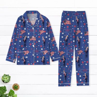 Trump Dancing Christmas Pajamas Set Blue, Make America Great Again Sleepwear