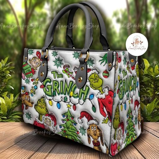 Funny Grinch Pattern Handbag, Women Leather Bag