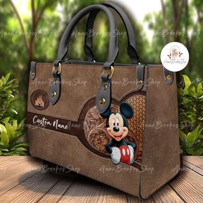 Mickey Mouse Leather Handbag, Tinkerbell Handbag, Women Leather Bag