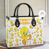 Tweety Bird Leather Handbag, Tweety Bird Cartoon Handbag Style02