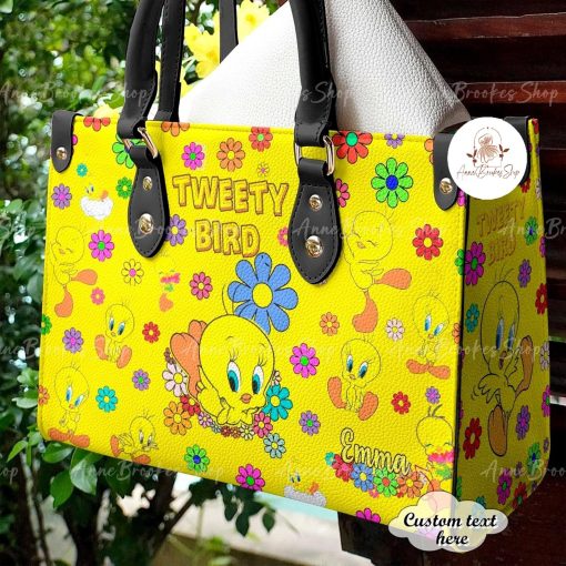 Tweety Bird Leather Handbag, Tweety Bird Cartoon Handbag Style03