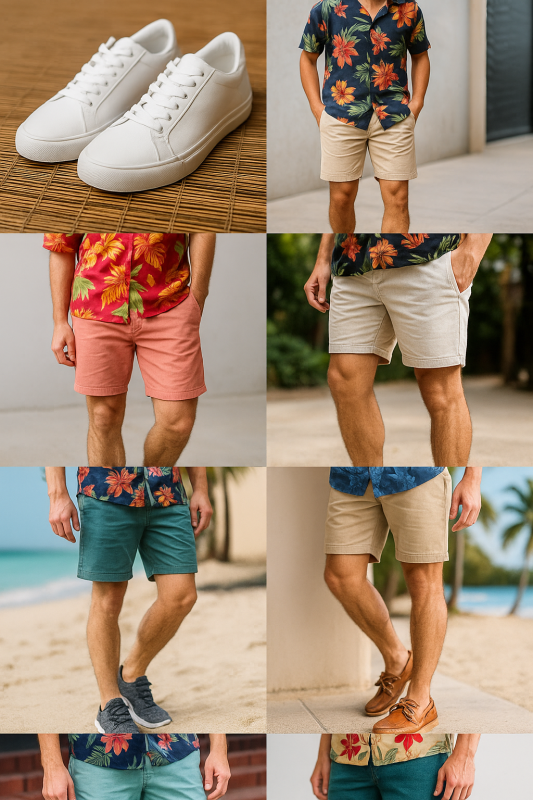 chunky dad sneakers with Hawaiian shirt men